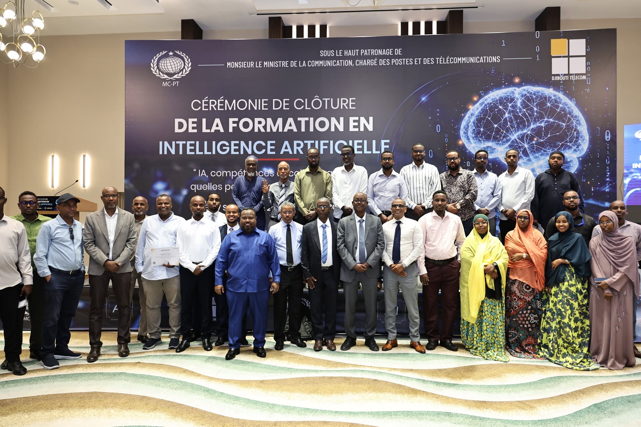 - Djibouti Telecom leadership, officials and participants at the closing ceremony of the company’s AI training programme in Djibouti.